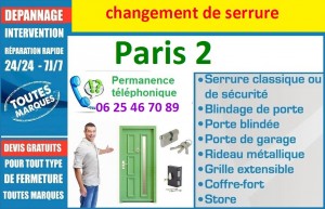 Changement de serrure PARIS 2  – Tel : 09.72.59.79.94 Paris 75002